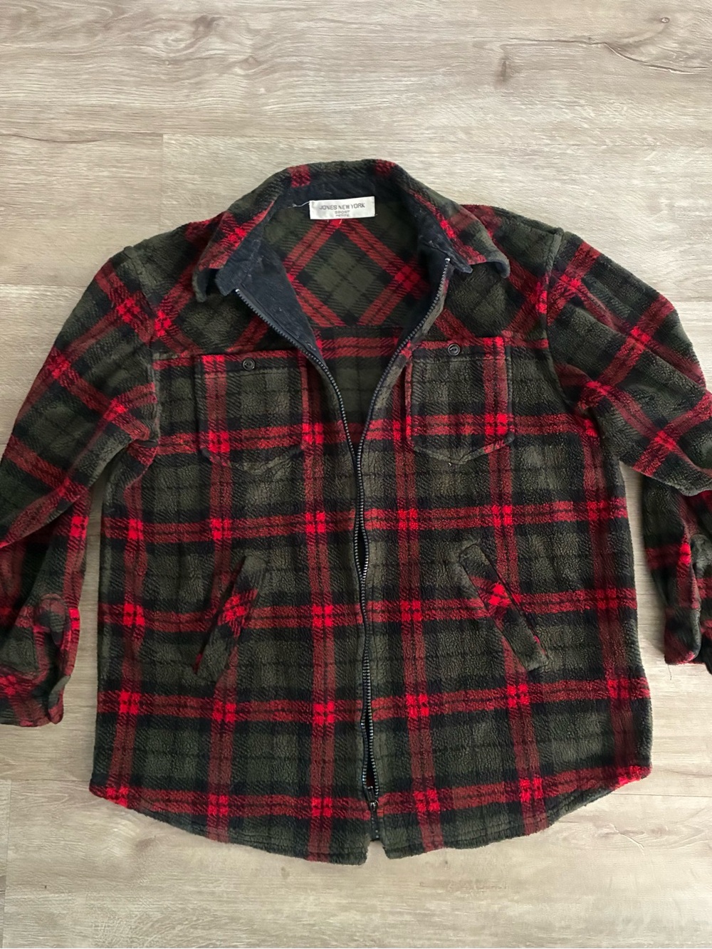 Jones New York Red & Green Plaid Zip Jacket